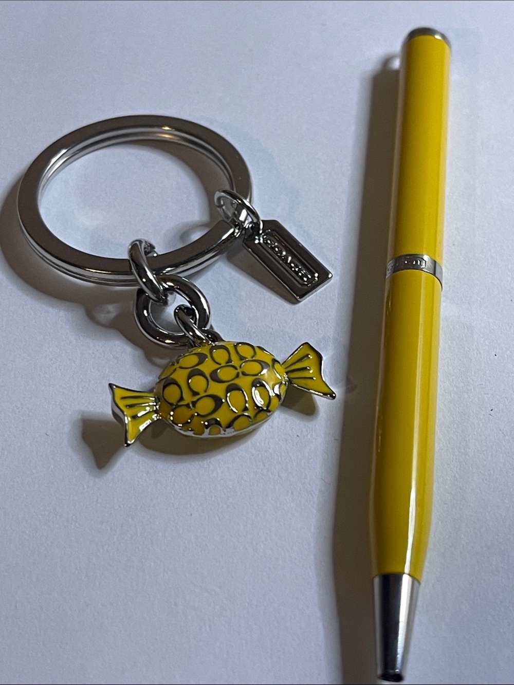Coach Yellow Enamel Candy Key Ring and Coach Pen